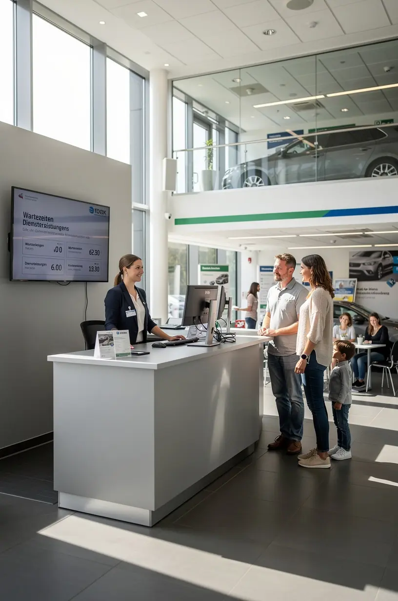 Techniker überprüft Bremsanlage eines PKW bei Vor-Kauf-Inspektion in professioneller Werkstatt