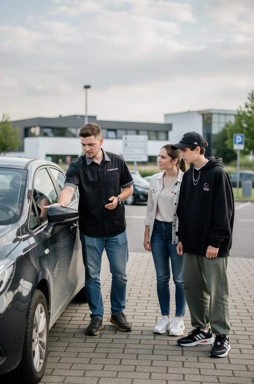 Detailaufnahme eines Diagnosetools, das Fahrzeugdaten für Vor-Kauf-Bewertung ausliest